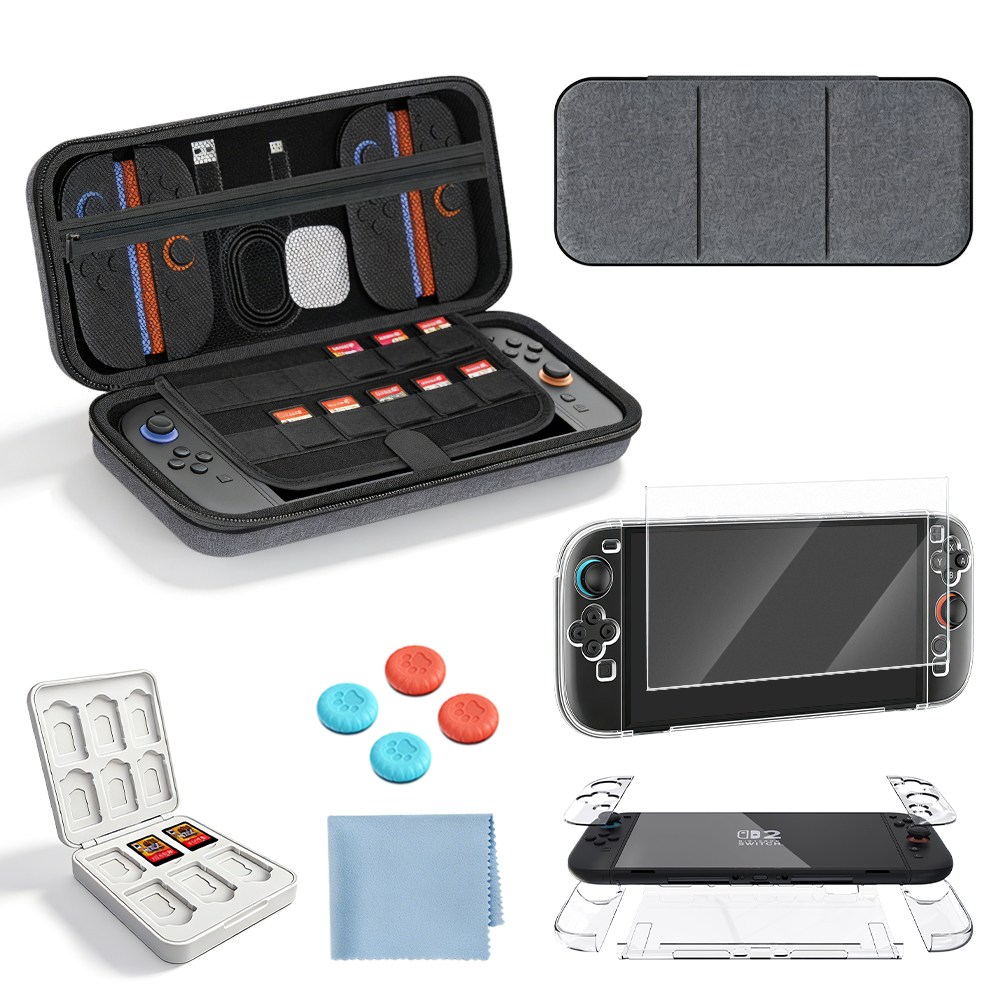[Vihimai]닌텐도 스위치2 케이스 악세서리 올인원 6종세트 파우치 충전독 호환, 1세트, 회색, N-S2 18,800원