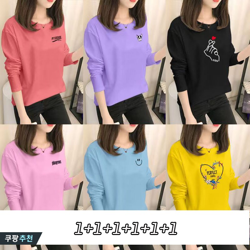 YLEMI 1+1+1+1+1+1 봄 가을 사계절 간절기 이너 기본 티셔츠 여유로운 여성 긴팔티셔츠 38,800원