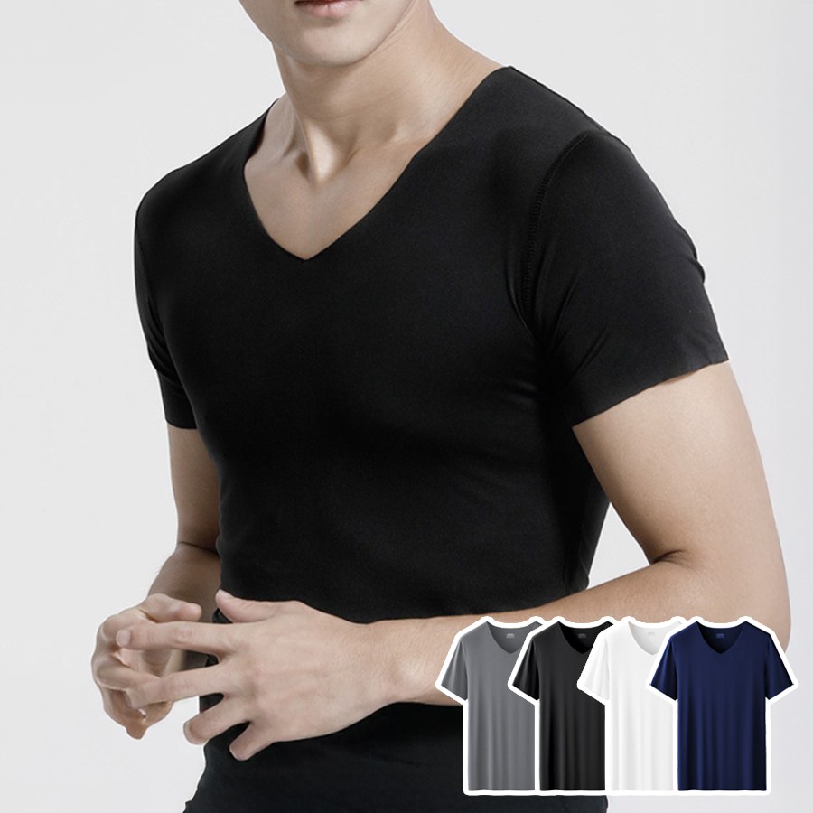 심리스 남성 반팔 런닝 쿨 냉장 무봉제 브이넥 언더셔츠 이너웨어 밀착핏 5p 세트 21,390원