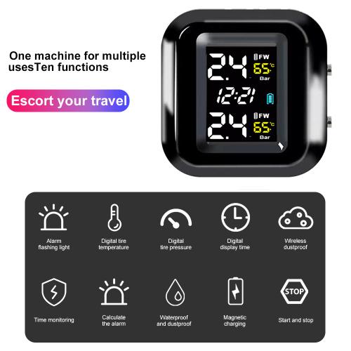 오토바이 타이어 압력 모니터 디지털 디스플레이 2 개의 외부 센서가있는 외부 오토바이 무선 타이어 압력 감지기 24,850원