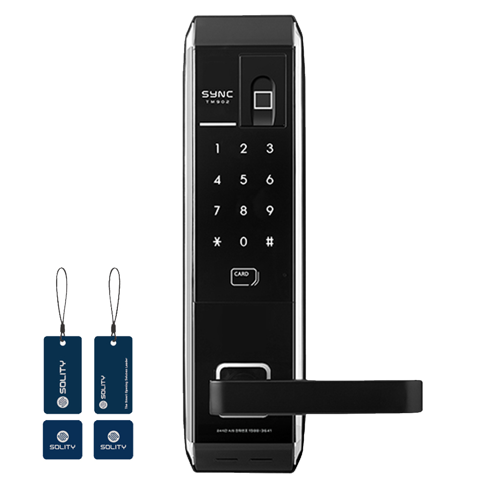 솔리티 지문인식 싱크 손잡이 있음 걸이형키 2p + 스티커키 2p 도어락 SYNC TM902 120,500원