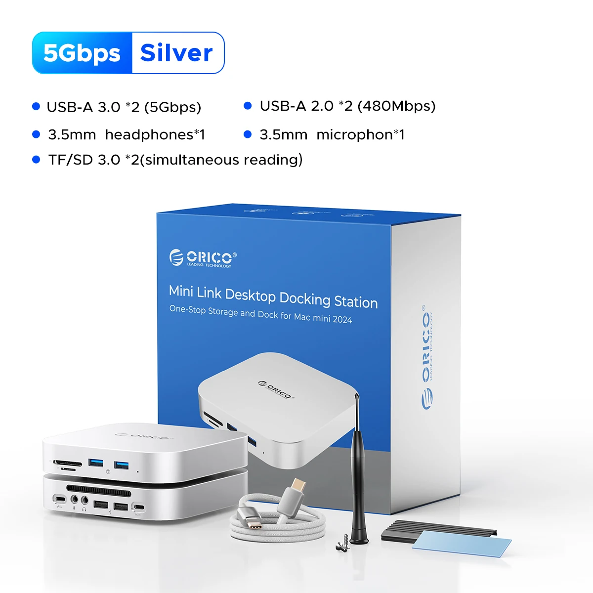 Mac Mini 호환 M4/M4 pro용 ORICO USB C 허브 도킹 스테이션 SD/TF 카드 리더기가 포함된 멀티 포트 3.0 - 58,700원