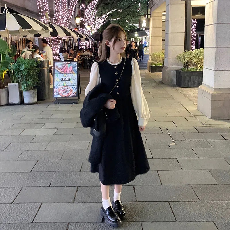 ANYOU 가을 원피스 롱 원피스 블랙 치마 겨울 원피스 28,900원