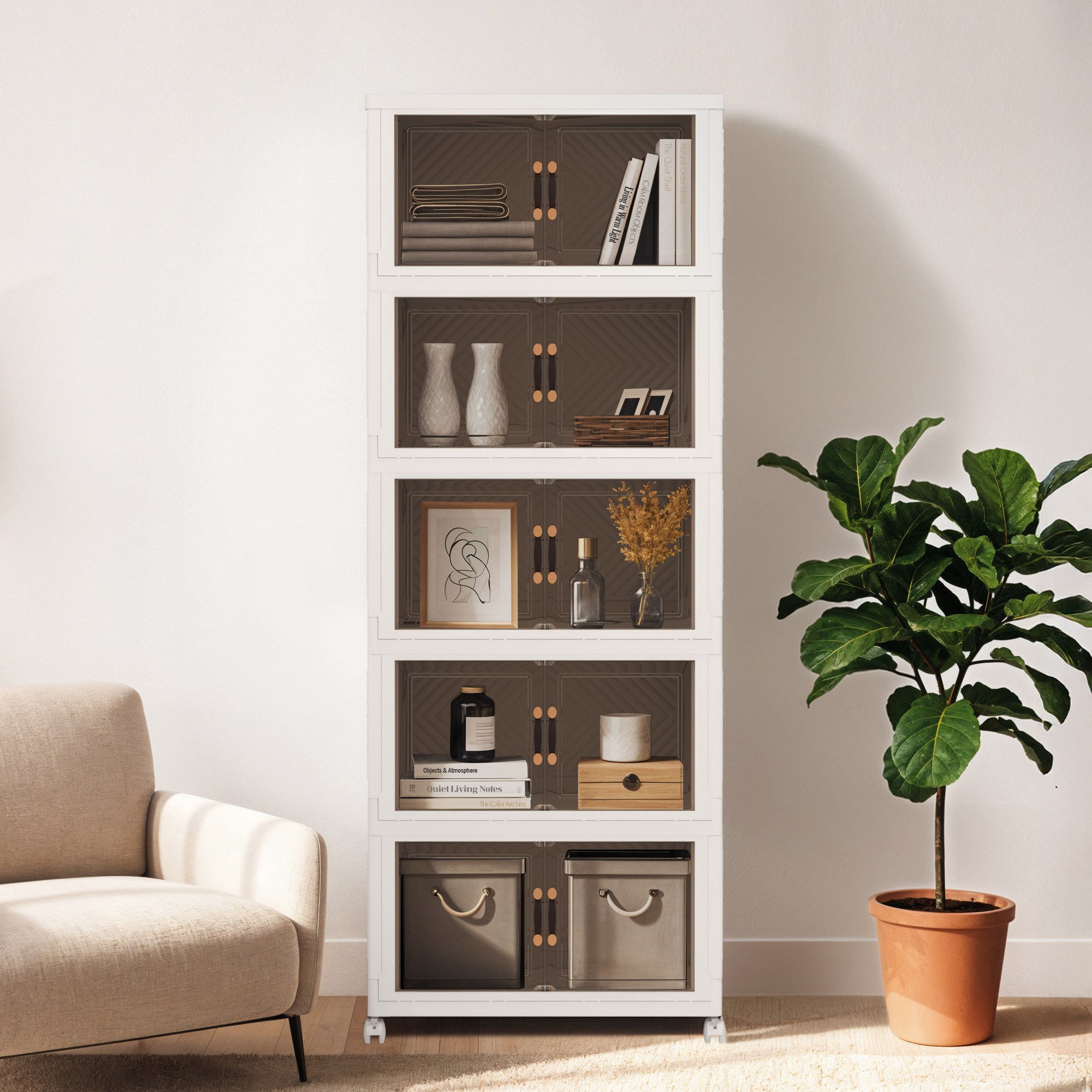 체인지업 접이식 수납장 폴딩 리빙박스 무설치 플라스틱 박스 다용도 옷 정리함 4단 5단, 화이트 86,000원