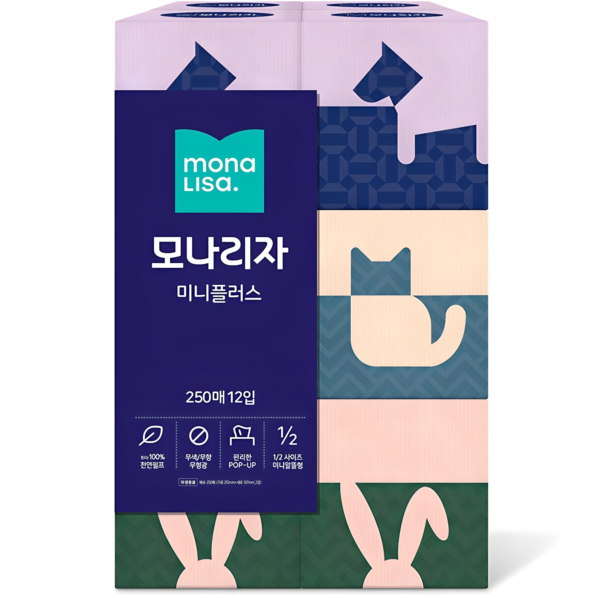 모나리자 미니플러스 천연펄프 미용티슈 2겹, 250매, 12개 11,790원