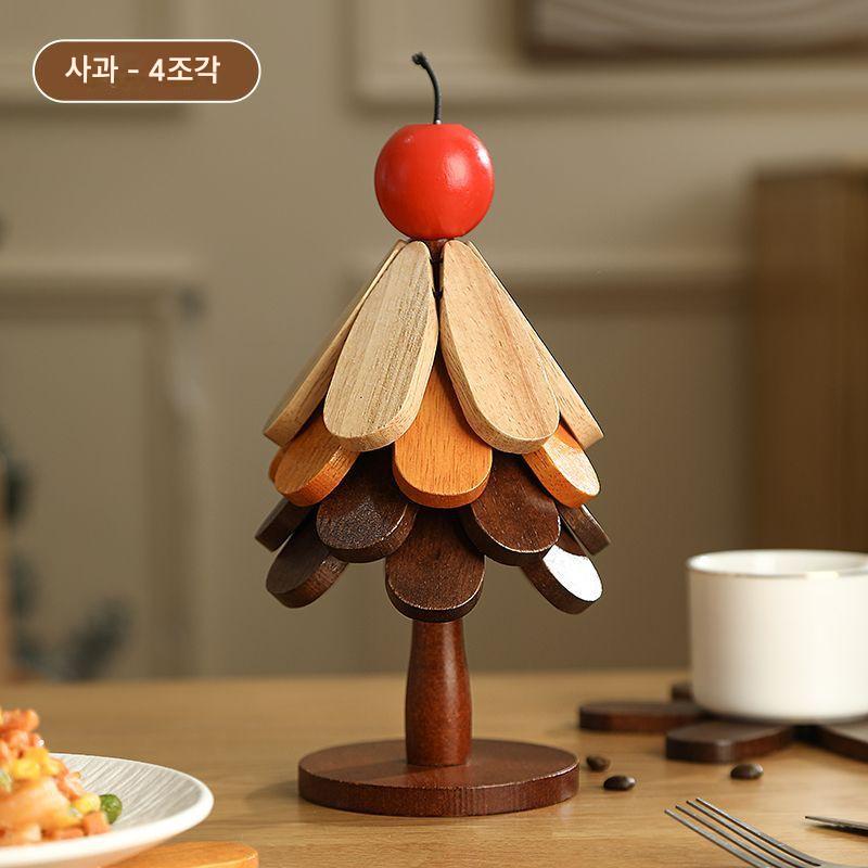 이오라 다용도 우드 트리 냄비 받침대 4P, 1개, 애플 레드 14,000원