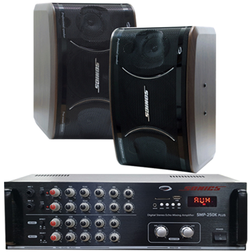 소닉스 노래방 앰프스피커 세트모음 블루투스/USB/MP3 (SMP-250K PLUS/PN-GOLD5), SM, 앰프+10인치스피커2개(GOLD7) 680,000원