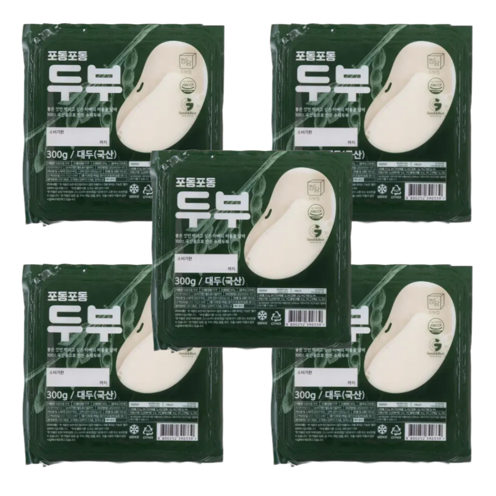 [정담두부집] 옛날맛 그대로 100% 국산콩 수제두부, 300g, 5개 18,000원
