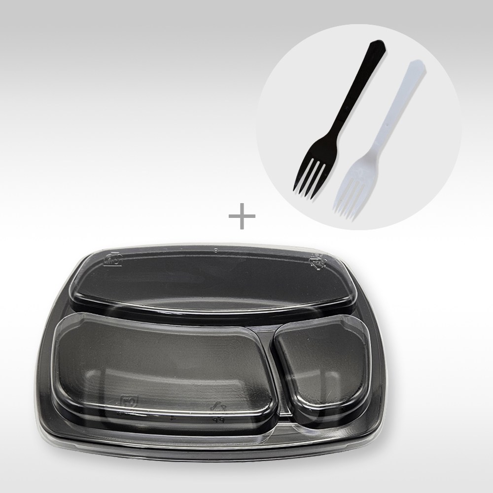 도시락용기 TY-20163-3칸 뚜껑포함 / 포크10개 포함., 1개, 10세트 13,500원