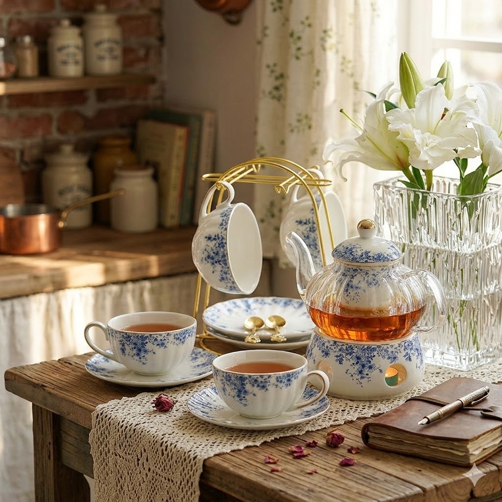 르아망 영국 티팟 세트 티포트 빈티지 엔틱 차포트 다도 다기 세트 플라워 차포트, 1세트, 600ml, 사진색상 101,500원