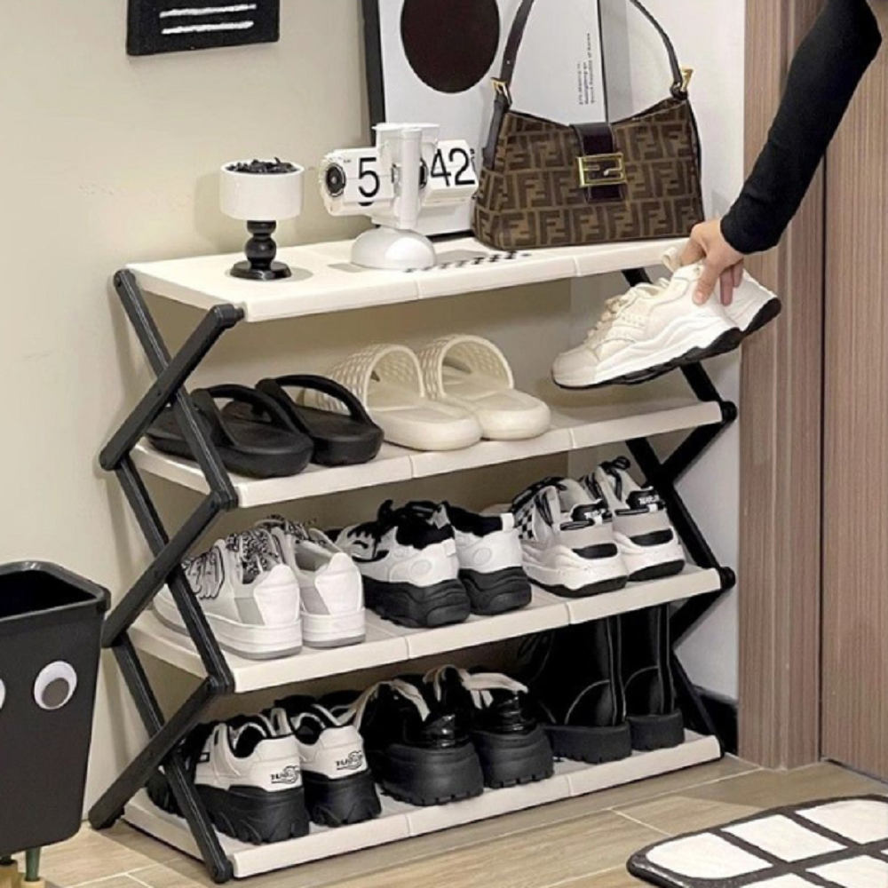 지디컴 현관 신발장 정리대 원룸 접이식신발장 4단수납장 튼튼한수납선반 75cm, 1개, 아이보리(화이트) 36,000원