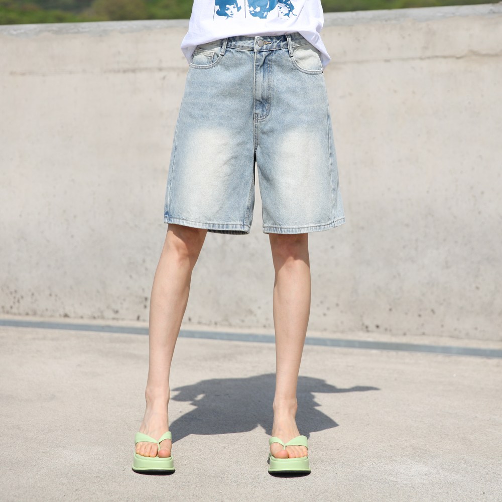 동대문스타일 여자 반바지 탈색워싱 와이드 5부 청반바지 여성 여름 데님 24,700원