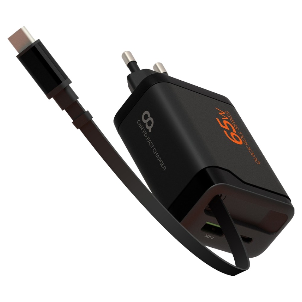 오아 퀵롤차저 65W GaN C타입 케이블 일체형 초고속 2포트 멀티 고속 휴대폰 충전기, BLACK, 1개 15,900원