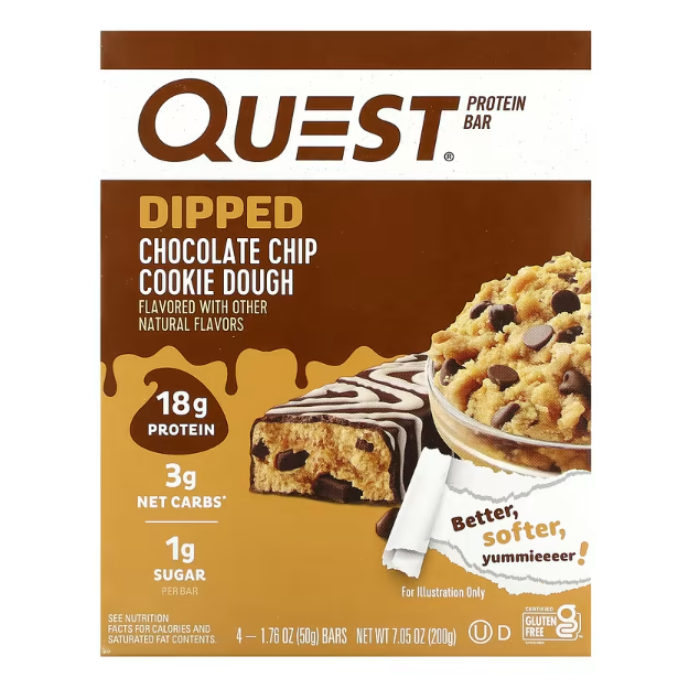 퀘스트뉴트리션 프로틴바 Dipped 초코칩 쿠키 도우 바 1.76 oz, 60g, 4개 25,200원