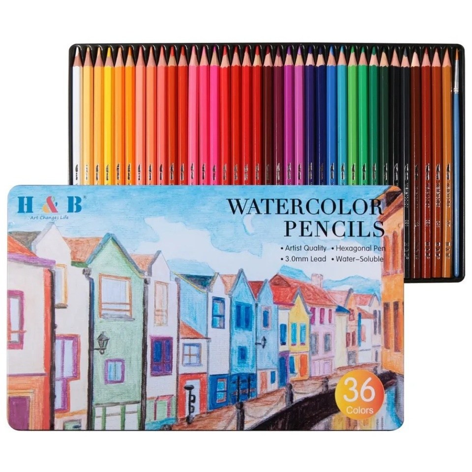 HB문화사 36색 전문가용 색연필 수채화 수성 + 브러쉬 증정 틴케이스 1셋트, 36색, 1세트 19,980원