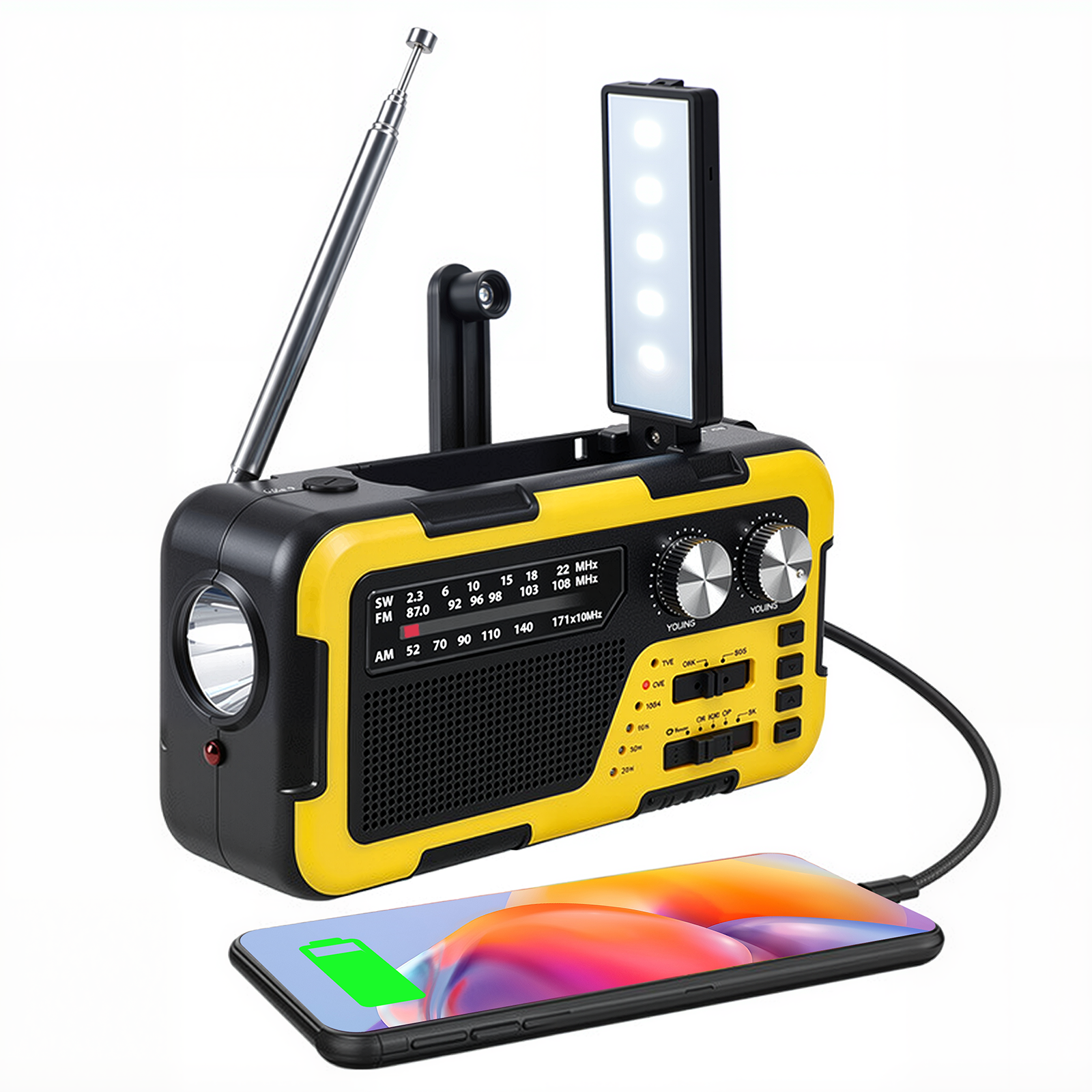 휴대용 태양열 라디오 핸드 크랭크 야외 비상 SOS 라디오 FM AM 효도 라디오 대용량 LED 조명 블루투스 스피커 강력한 조명 손전등 지원 TF 카드 다기능 스피커 MP3 안테 33,000원