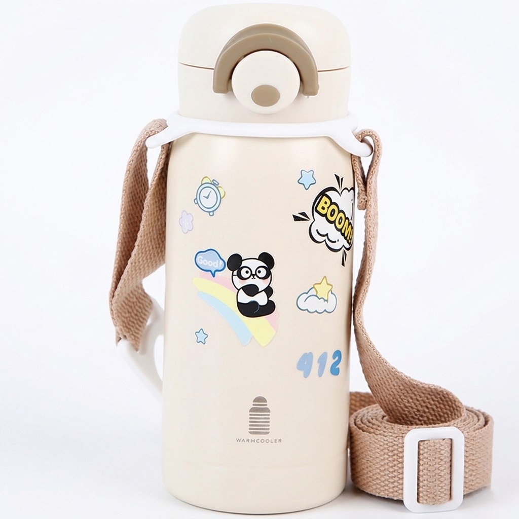 웜쿨러 원터치 보온 보냉 텀블러(스티커+스트랩세트), 01크림텀블러1개+스트랩1개+스티커4종, 1세트, 350ml 15,900원