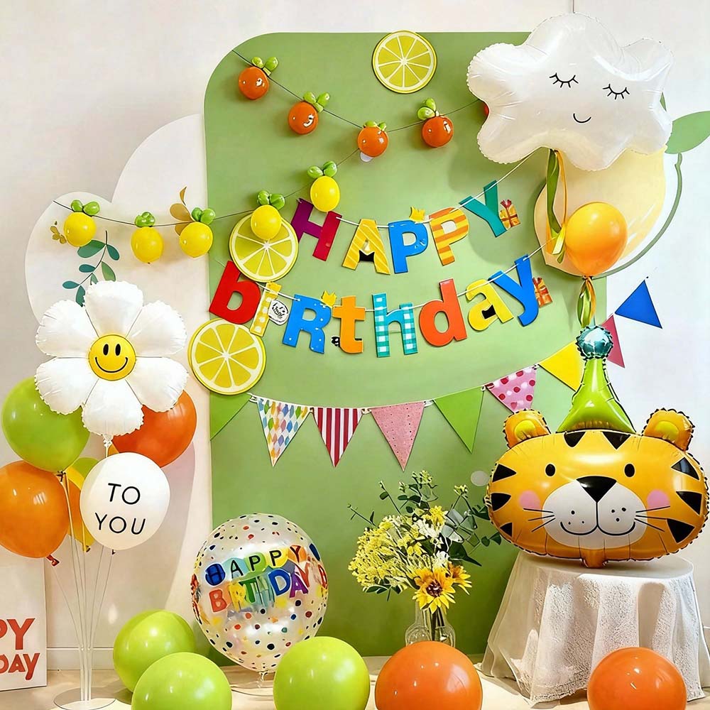 생일 파티 풍선 세트 |생일파티 풍선 오렌지 그린 상큼한 대비 컬러, 생일파티 용품 세트 1세트 9,800원