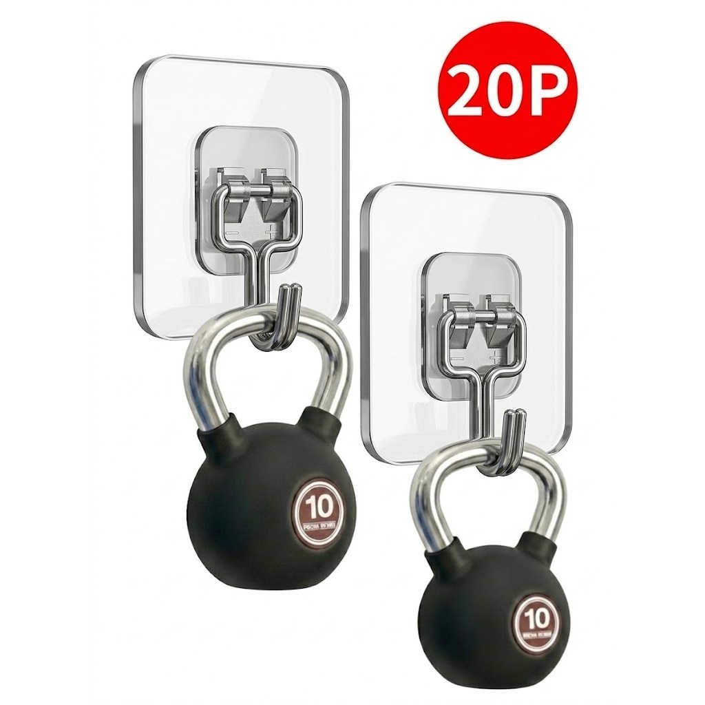 머든픽 무타공 초강력 일체형 접착식 후크 걸이, 투명, 20개 12,900원