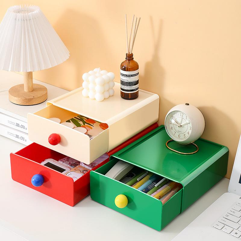데스코 디자인 다용도 책상 정리함 문구 화장품 수납함 사무실 오거나이저 3단 구성, 1개, 그린+아이보리+레드 23,900원