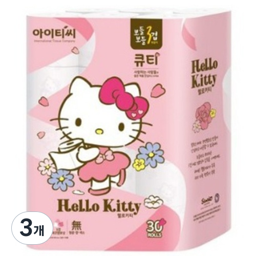 헬로키티 데코 큐티 천연 펄프 3겹 롤 화장지 27m, 3개, 30롤 51,300원