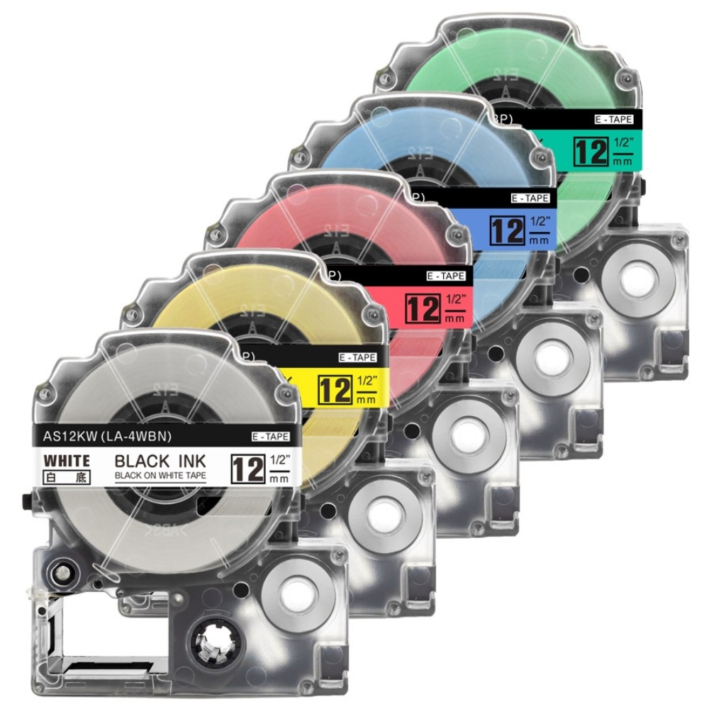 퀵라벨 엡손 라벨 테이프 리락쿠마 호환 OK730 LW-K200BL H200RK K200PK K740WH OK1000P 스티커 라벨기 라벨용지, AS12K+AC12Y+AC12R+AC12B+AC12G 19,800원