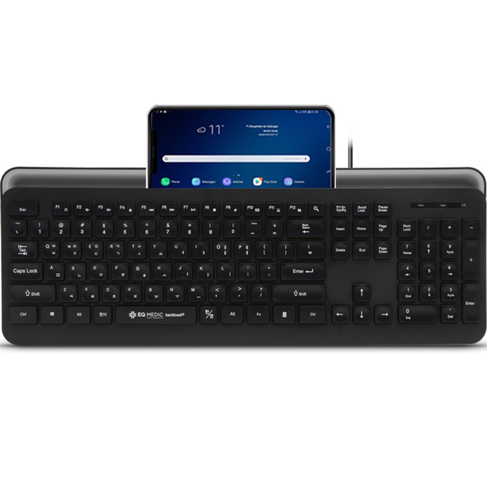 이큐메딕 항균 모바일 거치형 저소음 유선 일반형 키보드, 블랙, Sanitize-K1, 제조사축 11,900원
