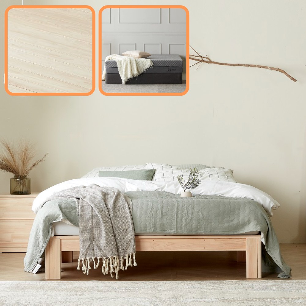 바르숲 무절 무헤드+힐눕 편백나무 통원목 평상형 침대 프레임 매트리스 1,596,000원