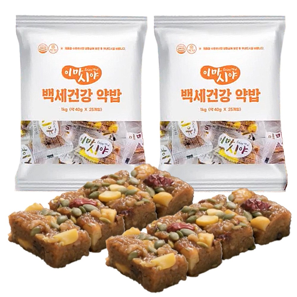 [AC-Mall] HACCP 인증시설 위생 안전 낱개포장/한끼식사대용 영양약밥/이마시야 백세건강 약밥/국내산 찹쌀 약밥/원물 가득 건강간식, 4개, 1kg 74,600원