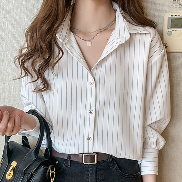 로렌미 모빈 스트라이프 카라넥 셔츠 블라우스 S250811FW-13 18,380원