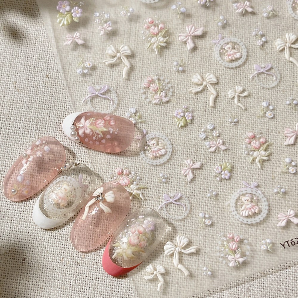 키라데이 파스텔 로즈 리본 가든 네일스티커, 1개, 플라워베어 8,900원