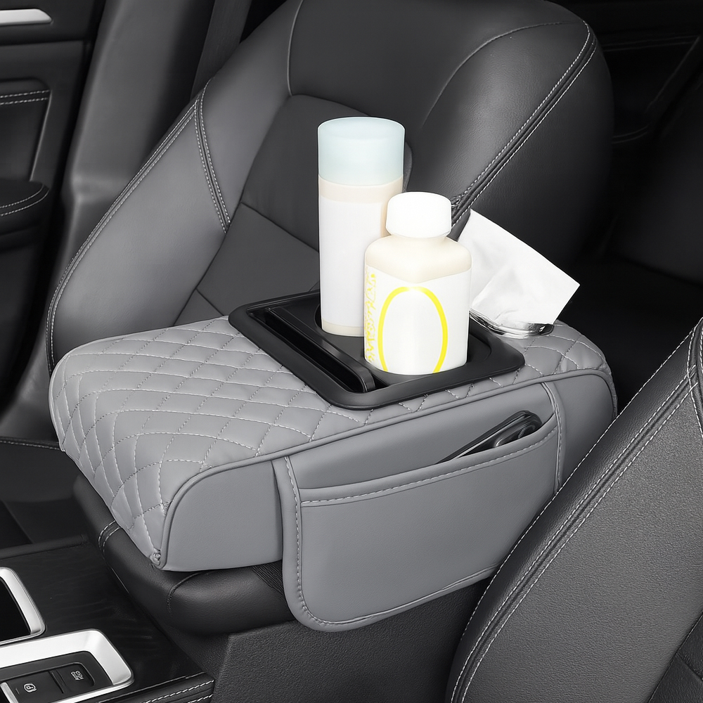 808 차량용 콘솔박스 수납 컵홀더 팔걸이 쿠션 라이트, 그레이, 1개 12,800원