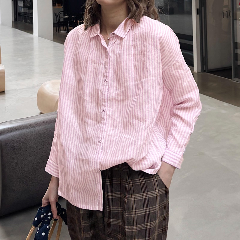 퀸앤조이 린넨의 계절 코이아 데일리 스트라이프 긴팔 셔츠 79,800원