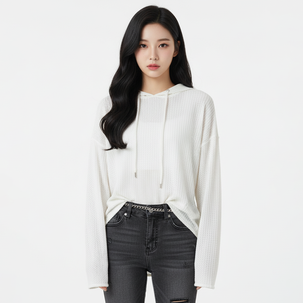 마켓피아 여성용 와플 루즈핏 후드 긴팔 티셔츠 15,640원