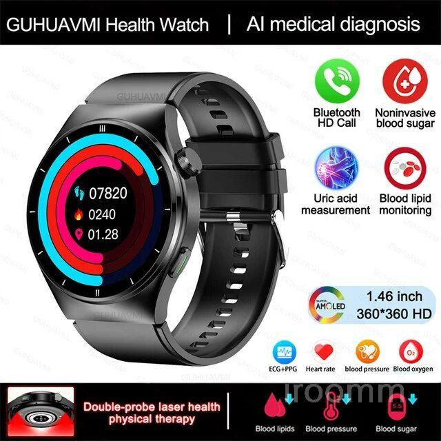 (한국어지원) 스마트워치 비침습 혈당측정 당뇨측정 레이저 물리치료 3종  요산 혈중지방  심전도 혈당 건강 추적기 117,200원