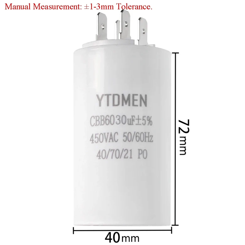 CBB60 4핀 듀얼 인서트 모터 시동 커패시터 AC 450V 교체 실행 공기 압축기 워터 펌프용 4UF-60UF 13,130원