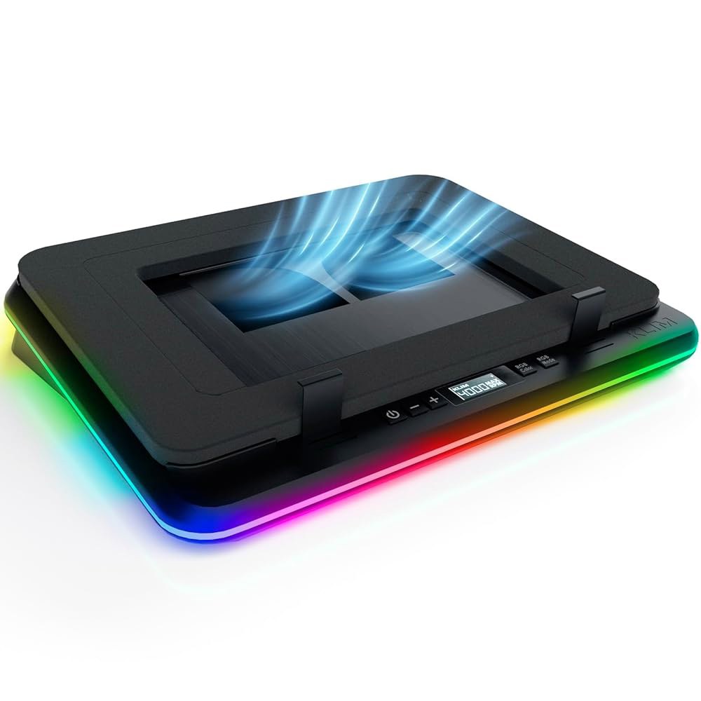 KLIM 터보프로스트 게이밍 노트북 쿨링 패드 - 강력한 터보 팬 4개 - 4 x 4000 RPM, 다이내믹 RGB, 4포트 USB, 노트북 쿨러 2 전원 모드 USB-C/DC, 135,100원