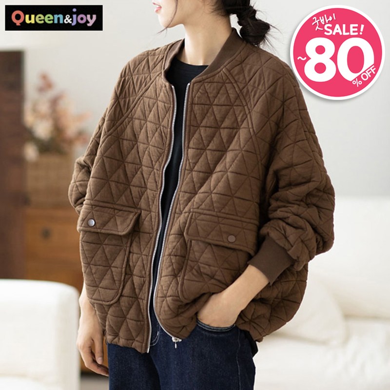 퀸앤조이 봄 가을 여성 빅사이즈 얇은 누빔 래글런 포켓 집업 점퍼 32,800원