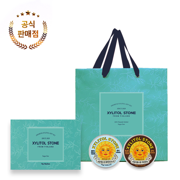 자일리톨스톤 커피한잔 페퍼민트 부스터 100% 무설탕 제로슈가 수제 입냄새제거 예방 금연 사탕 선물세트 자일리톨2종세트, 70g 15,000원