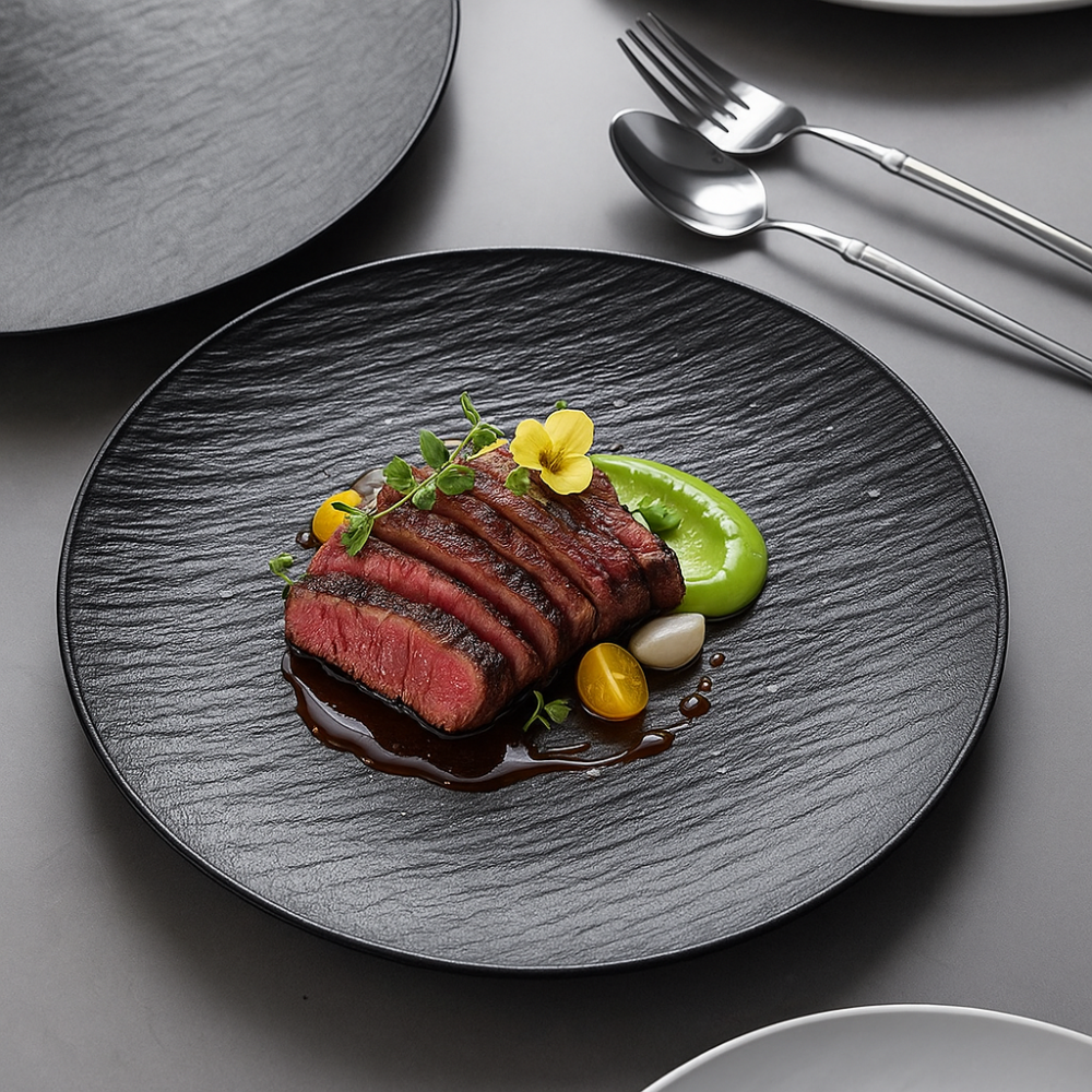 인글로우 BPA FREE 스톤 무늬 원형 접시, 블랙, 4개, 30cm 12,300원