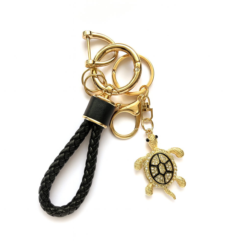 다은랜드 가죽 스트랩 장수 재운 행운의 상징 큐빅 골드거북이 키링, 블랙, 1개 10,380원
