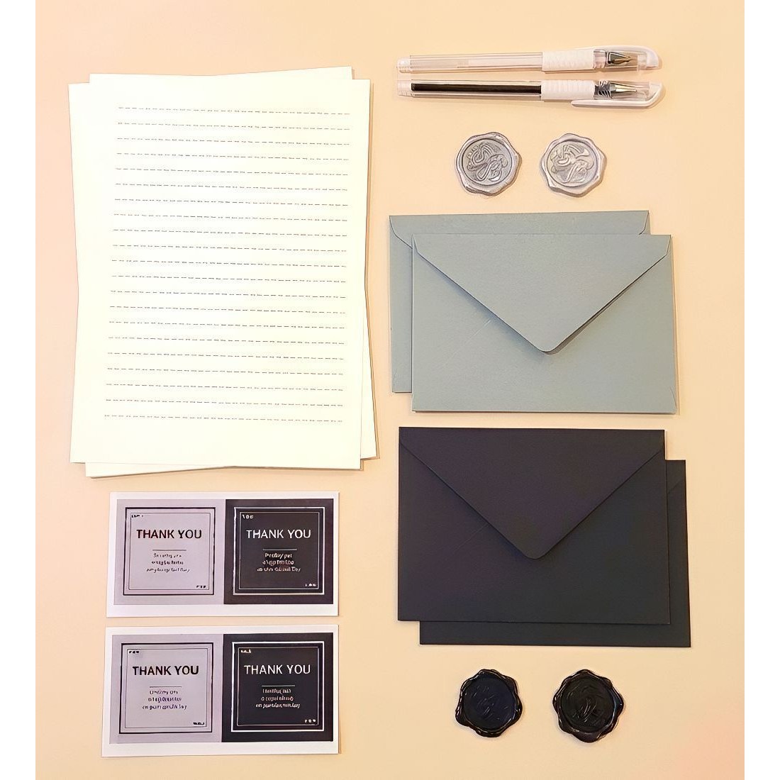 투투텐텐 편지지 10P + 봉투 4P + 스티커 8P + 펜 2P, 1개, 블랙그레이 11,900원