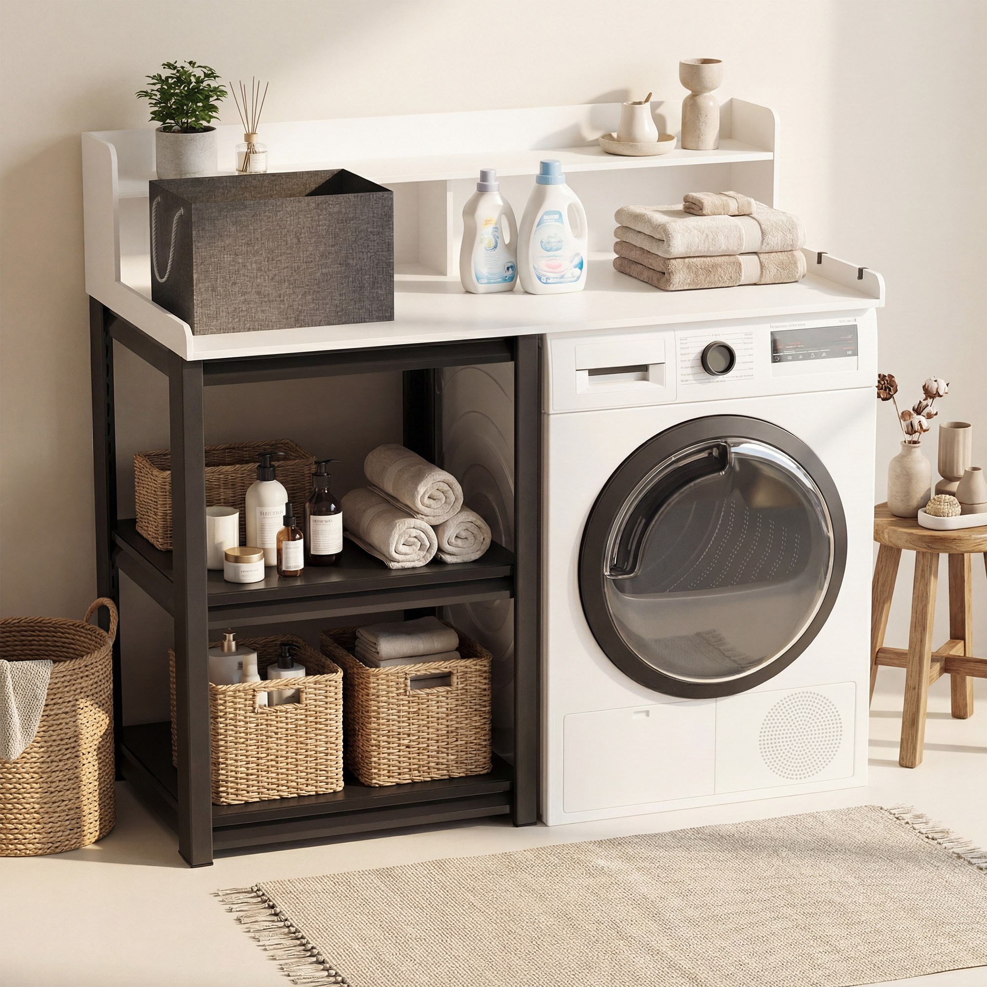 Claiks 2단 세탁기 수납 선반 건조기 겸용 다용도 받침대 빨래 수납정리선반, 1개, 백색 99,000원