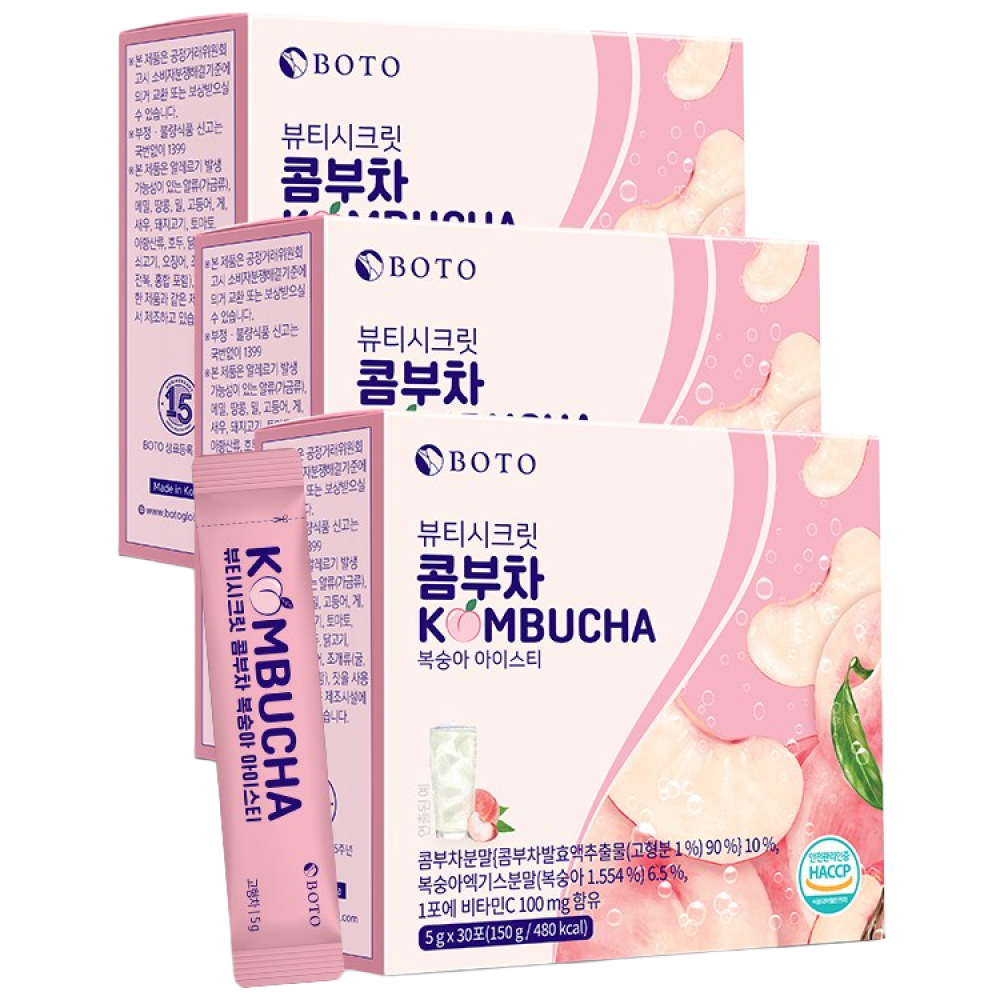 보뚜 뷰티시크릿 콤부차 복숭아 아이스티, 3박스, 30개입, 5g 31,130원