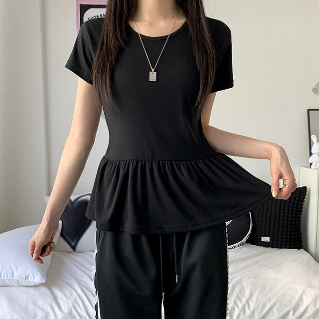 [가성비굿/3col] 티칭 레이어드 셔링 프릴 라운드넥 반팔 티셔츠 16,300원