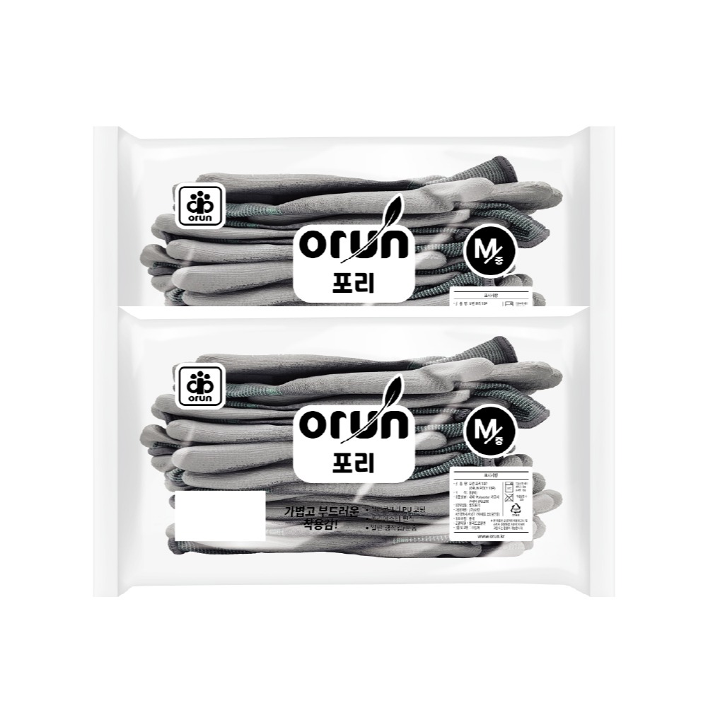 오런 포리 PU 손바닥 코팅장갑 M, 회색, 2개 11,590원