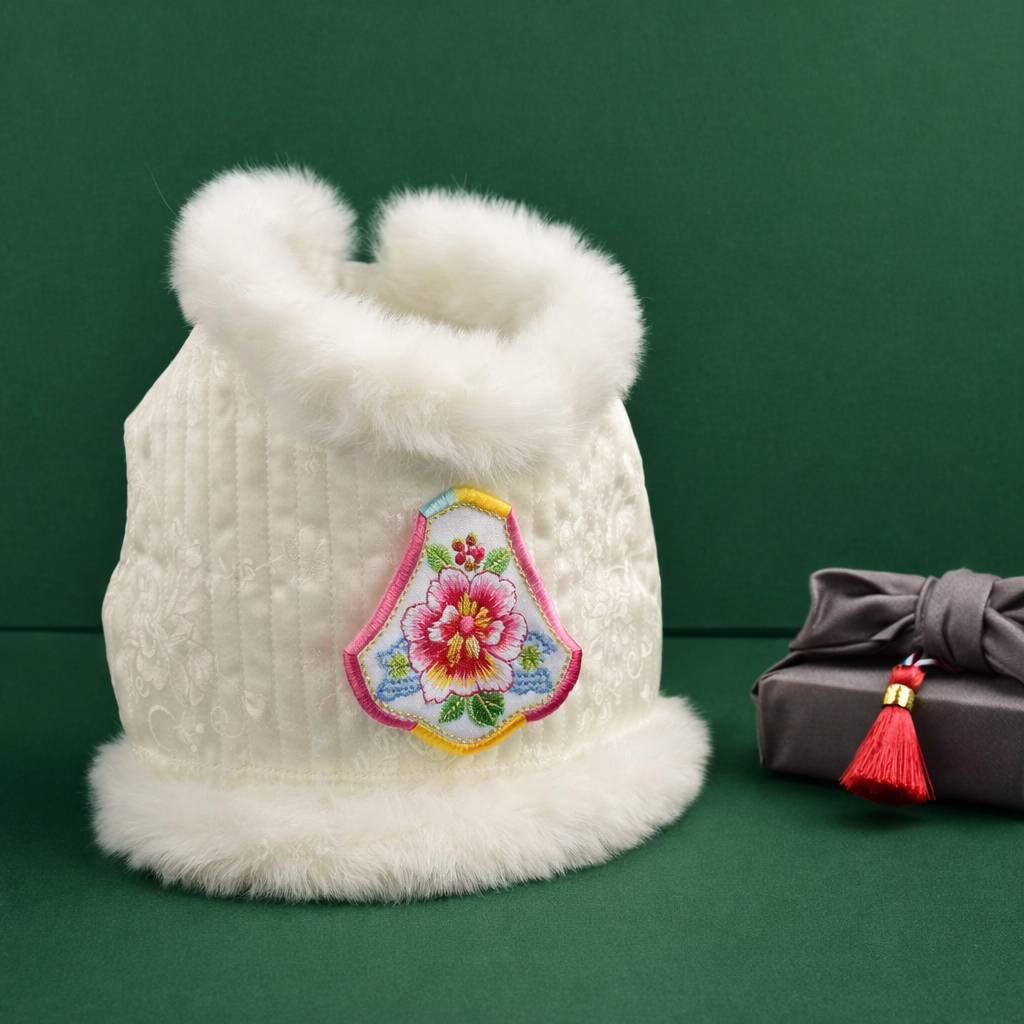 강아지 한복 배자 전통 자수 털 조끼(여아) 고양이 애견, 1개, 아이보리 27,900원