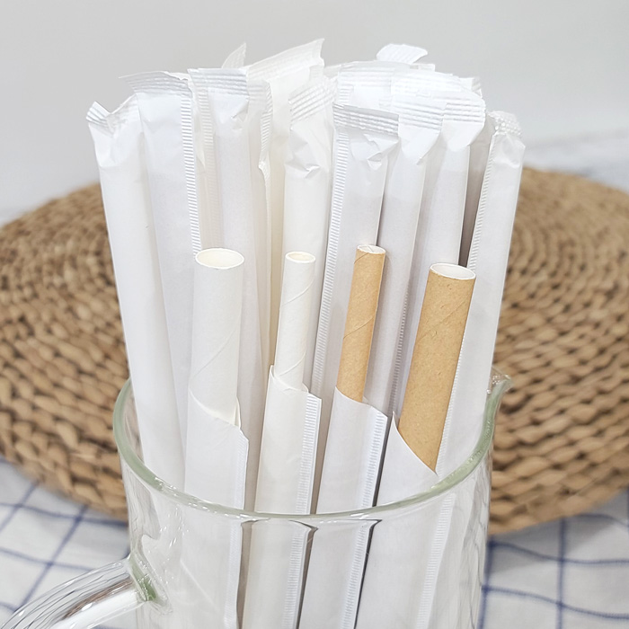 친환경 개별포장 종이빨대 음료 버블 스무디 빨대 21cm 25cm 화이트 크라프트 3,400원