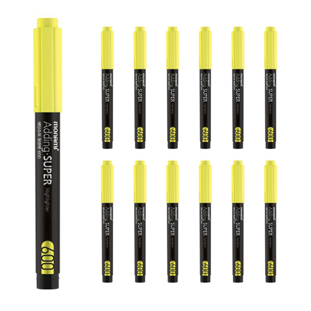 이샵 에딩 슈퍼 모나미 형광펜 12p 옐로우 독특한형광펜 문구용품 형광팬 8,300원