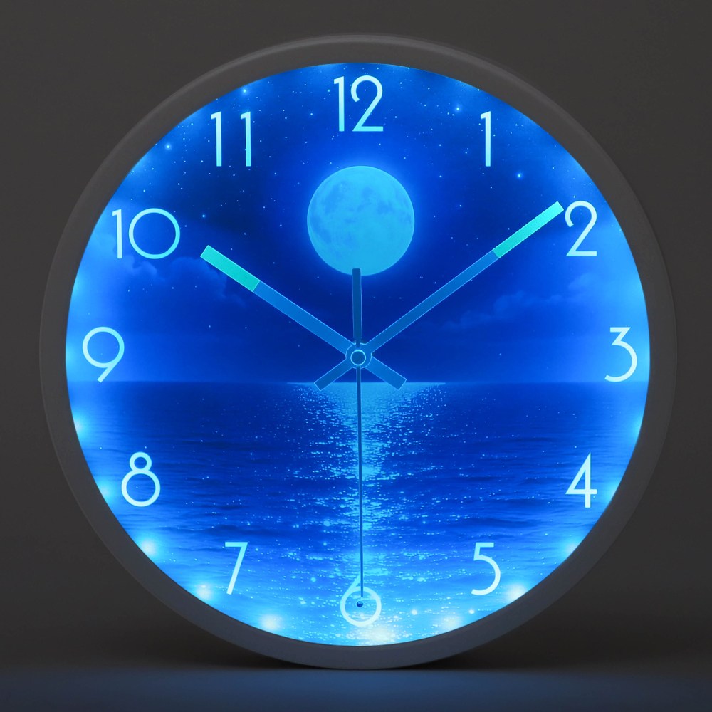 8무드 LED 무소음 야광 벽시계, 소리감지 야간 조명 무드등, 인테리어 벽걸이 시계, 루나 오션 28,900원